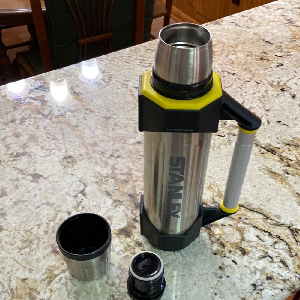 Stanley Silver Thermos with Black and Yellow Accents